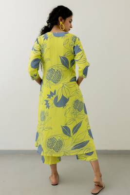 Yellow printed viscosee kurtaset 2