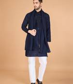 Navy blue viscose silk fabric ethnic men's kurta with dupatta for ceremonial looks