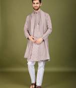 Ivery viscose silk designer thread and sequins embroidery work men's kurta with dupatta