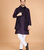 Purple viscose silk fabric ethnic men's kurta with dupatta for ceremonial looks