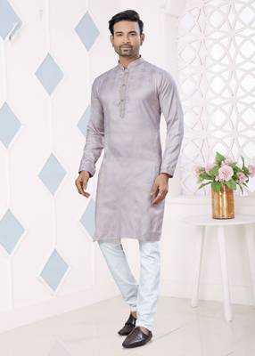 Lavender jacquard silk pintex,weaving jacquard designer ethnic festive wear men's kurta payjama 3