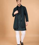 Green viscose silk fabric ethnic men's kurta with dupatta for ceremonial looks