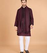 Maroon viscose silk fabric ethnic men's kurta with dupatta for ceremonial looks