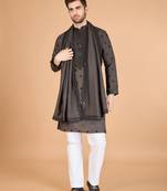 Brown viscose silk fabric ethnic men's kurta with dupatta for ceremonial looks