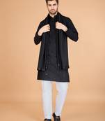 Black viscose silk fabric ethnic men's kurta with dupatta for ceremonial looks