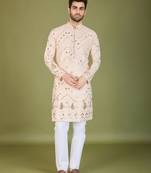 Ivery viscose rayon designer thread with sequins embroidery work ceremonial men's kurta