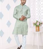 Green jacquard silk pintex weaving jacquard ethnic festive wear men's kurta payjama
