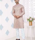 Pink jacquard silk pintex weaving jacquard ethnic festive wear men's kurta payjama