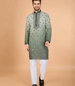 Omber green viscose silk ethnic embroidered men's partywear kurta