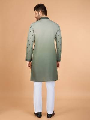 Omber green viscose silk ethnic embroidered men's partywear kurta 2