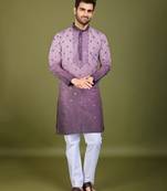 Omber purple viscose silk ethnic embroidered men's partywear kurta