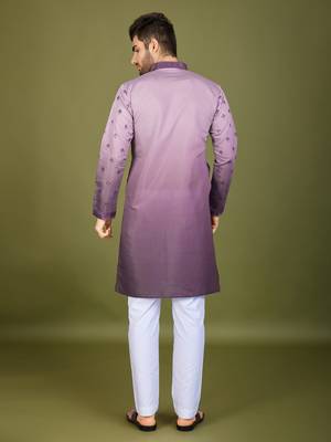 Omber purple viscose silk ethnic embroidered men's partywear kurta 2