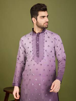 Omber purple viscose silk ethnic embroidered men's partywear kurta 3