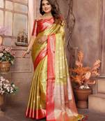 Mustard tissue silk ethnic saree with wevon handloom designer