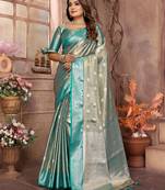 Grey tissue silk ethnic saree with wevon handloom designer