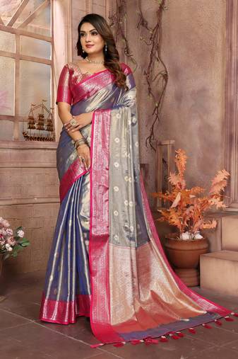 Lavender tissue silk ethnic saree with wevon handloom designer