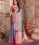Lavender tissue silk ethnic saree with wevon handloom designer