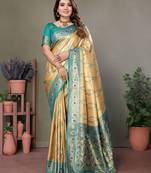 Wevon heavy banarasi tissue silk beige ethnic ceremonial saree
