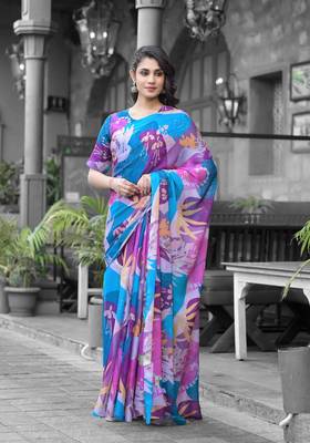 ready made multy imported georgette digital printed gown style saree 1