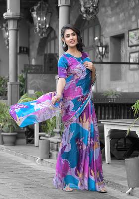 ready made multy imported georgette digital printed gown style saree 4