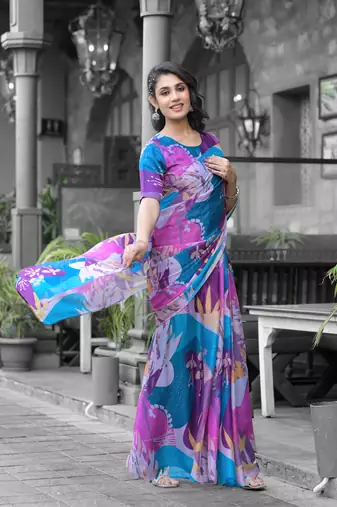 ready made multy imported georgette digital printed gown style saree