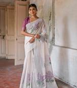  floral weaving off white muga cotton rich looks saree
