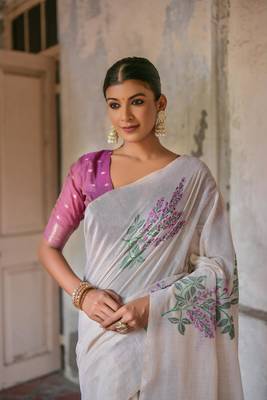  floral weaving off white muga cotton rich looks saree 2