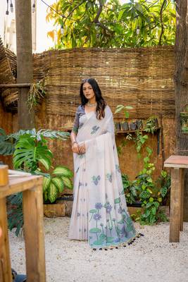  floral weaving off white muga cotton rich looks saree 1