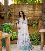  floral weaving off white muga cotton rich looks saree