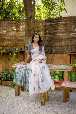  floral weaving off white muga cotton rich looks saree 2