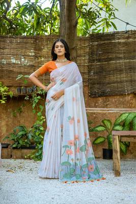  floral weaving off white muga cotton rich looks saree 1