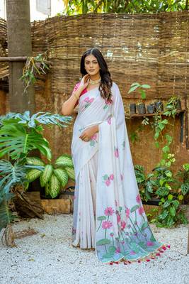  floral weaving off white muga cotton rich looks saree 1