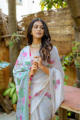  floral weaving off white muga cotton rich looks saree 2