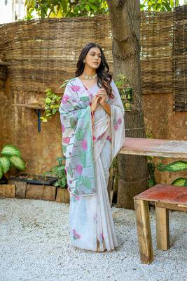  floral weaving off white muga cotton rich looks saree 4