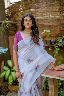  floral weaving off white muga cotton rich looks saree 2