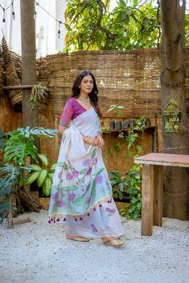  floral weaving off white muga cotton rich looks saree 4