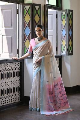 Pink muga cotton festive saree 1
