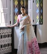 Pink muga cotton festive saree
