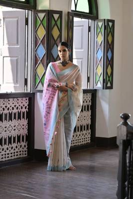 Pink muga cotton festive saree 3