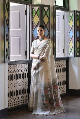 Grey muga cotton festive saree 1
