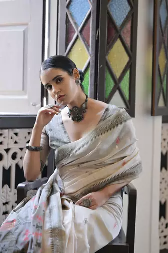 Grey muga cotton festive saree