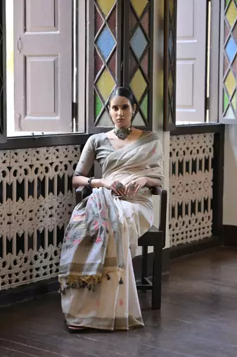 Grey muga cotton festive saree