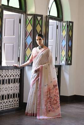 Peach muga cotton festive saree 1