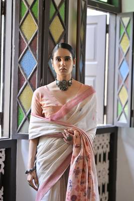 Peach muga cotton festive saree 2