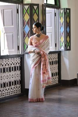 Peach muga cotton festive saree 3