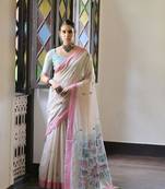 Sea green muga cotton festive saree