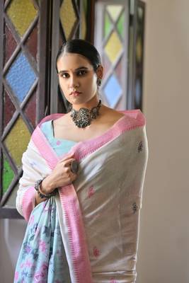 Sea green muga cotton festive saree 2