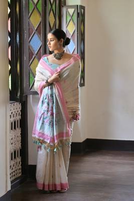 Sea green muga cotton festive saree 3