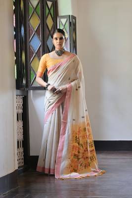 Orange muga cotton festive saree 1