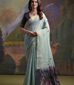 Ethnic sky blue muga cotton fancy woven saree